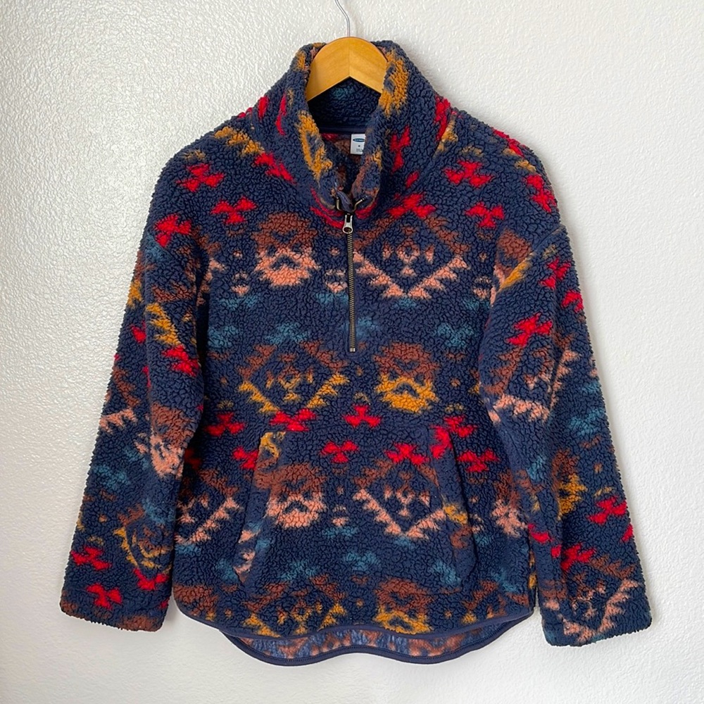 Old Navy Aztec southwestern print Sherpa quarter zip pullover jacket M